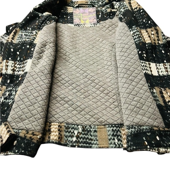 FREE PEOPLE WOMEN’S MOTTO JACKET SIZE 6 BLACK WITH TAN & GREEN - Picture 6 of 10